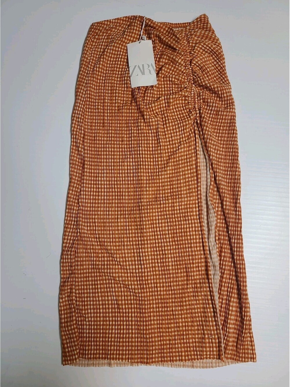 Womens ZARA skirt maxi S NEW Plaid Open Front 5039/616